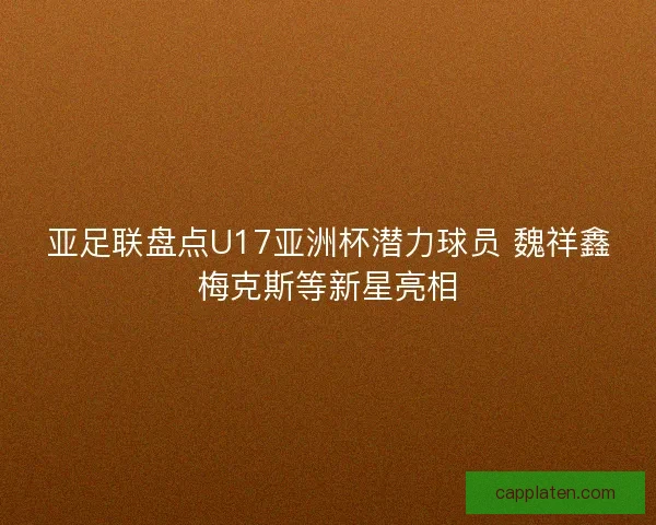 亚足联盘点U17亚洲杯潜力球员 魏祥鑫梅克斯等新星亮相